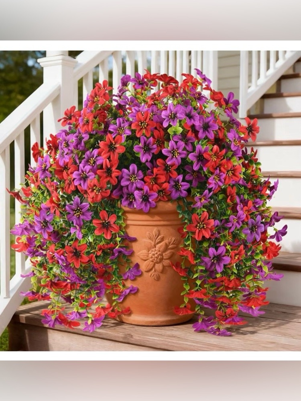 2 Bundles Fake Silk Flowers Realistic Outdoor,Red &Purple, SEALED PACKAGE
